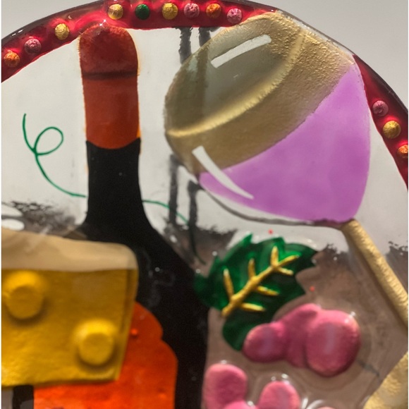 Lori Siebert by Silvestri Glass Fusion Wine & Cheese Design 11" Plate - Picture 4 of 8